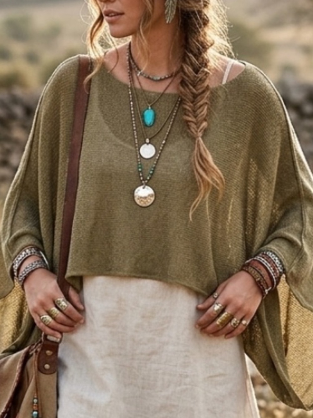 H&M Divided Olive Green Cropped Poncho Top Size Medium
